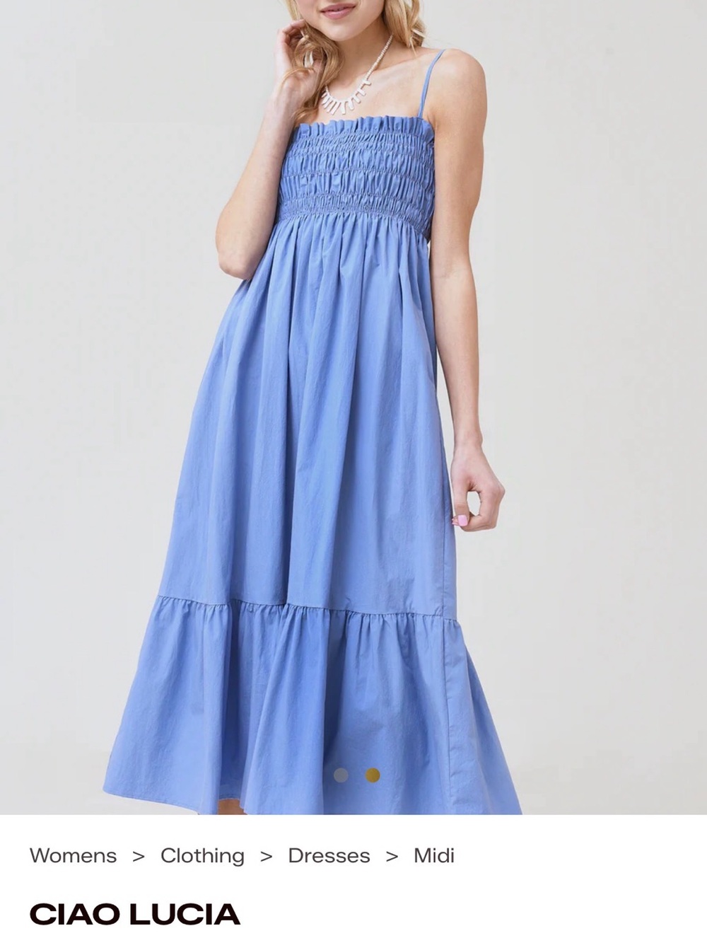 Ciao Lucia Blue Smocked Midi Sundress
